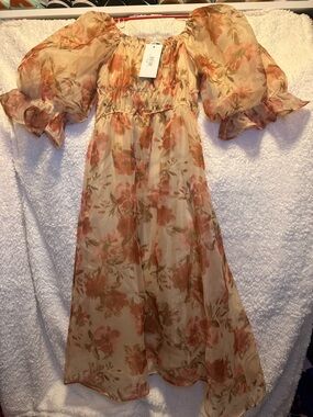 One Loved Babe Floral Puff-Sleeve Maxi Dress - Peach Cream